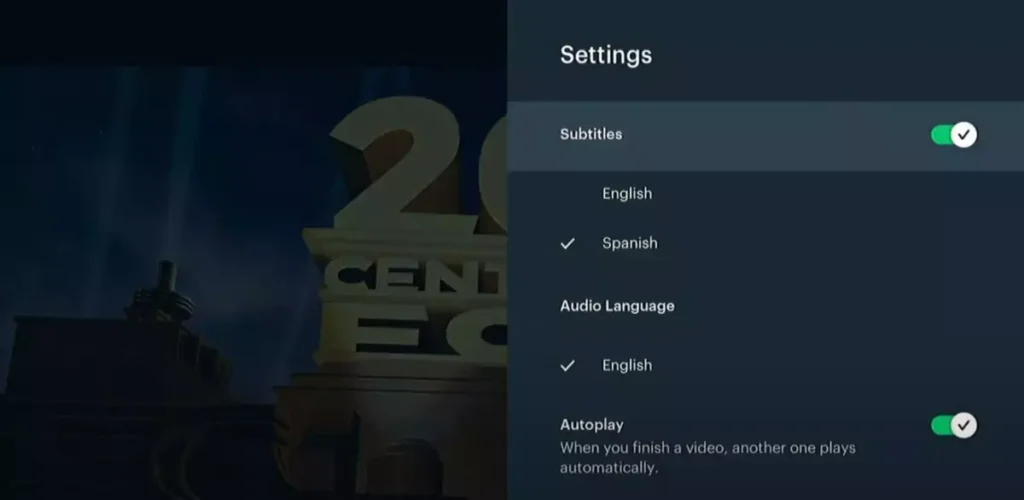 subtitle selection screen